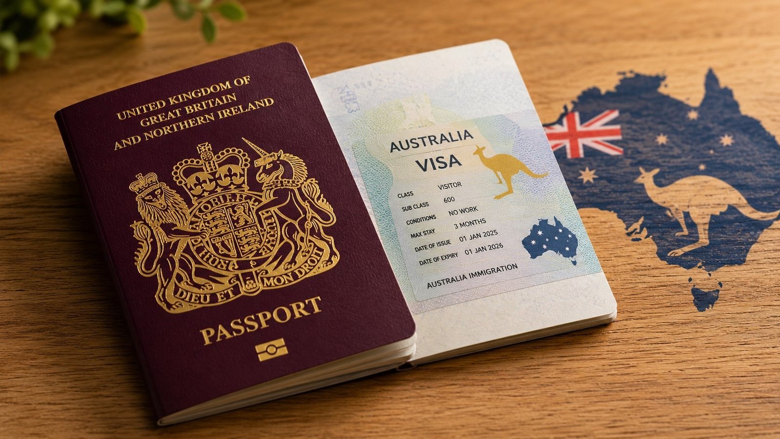 British passport open on a desk for Australia eVisitor visa application