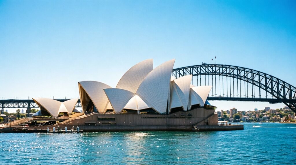 Sydney Opera House or Harbour Bridge with a clear blue sky