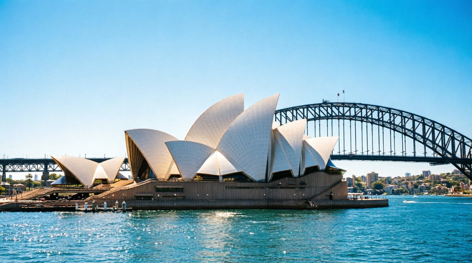 Sydney Opera House or Harbour Bridge with a clear blue sky